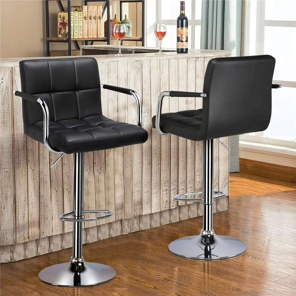 【Heavy Duty】Yaheetech 2-Piece Bar Stools Adjustable Counter Stools Bar Chairs Synthetic Leather Modern Design Swivel Barstools Gas Lift Stools for Kit
