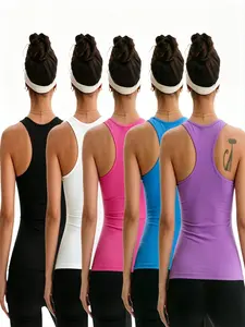 Women's Sleeveless Slim Fit Tank Top, Soft Elastic Fabric, Casual Hiking Running Fitness, Daily Wear, Breathable Solid Pattern, Sleeveless Sports Vest