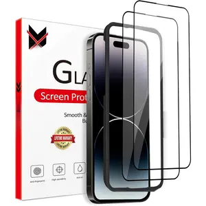 For  14 Pro Max Screen Protector Tempered Glass [Black Edge] Compatible with  Dynamic  (2 Pack)