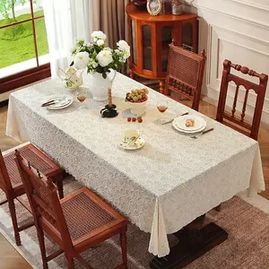 Cream Color Sakura Floral Embossed Table Runner, Lightweight Lace Decoration, Indoor Round Rectangular Tables, Home Dining Vintage Style