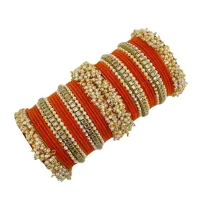 Bangle Set - Orange Color with Bead and Pearl Details Jewelry Piece