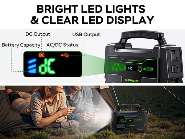 MARBERO 155Wh Solar Generator with 30W Solar Panel Portable Power Station with 2x 100W AC Outlets(150W Surge) 7 Output Ports Built-in Flashlightfor Home Blackout, Camping Essentials High Capacity Battery Usb Rechargeable Battery