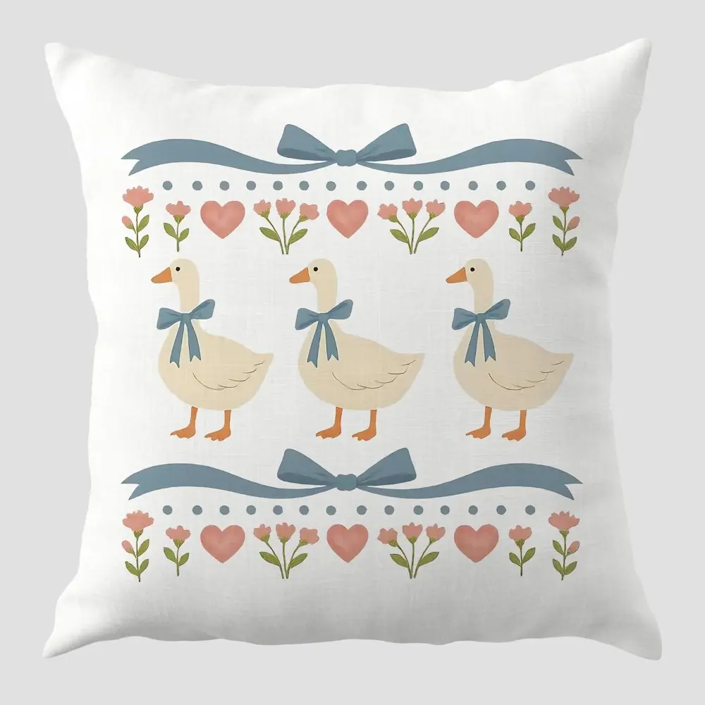 1 piece double-sided printed pillow cover, blue bow floral goose down pillowcase, the perfect gift for goose lovers, with a charming bow design for decorative cushions on sofas and upholstery