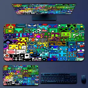 Geometry Dash Video Game Mouse Pad, 80x30cm 3mm Thick, Locked Edge Non-Slip Natural Rubber Gaming Desk Mat for PC