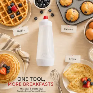 MIUVA Pancake Batter Dispenser Bottle with Mixing Ball, Squeeze Batter Mixer for Pancakes, Waffles, Crepes, Cupcakes & Breakfast Baking