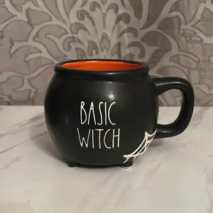 Cauldron Ceramic Mug - Basic Witch Design with Orange Interior and Black Exterior for Basic Witch Lovers