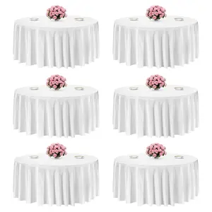 VEVOR White Round Tablecloths 6 Pack, 132 Inches in Diameter, Stain- & Wrinkle- Resistant, Machine Washable Table Clothes, Polyester Fabric Table Covers for Wedding, Party, Banquet, Formal Events