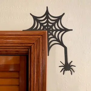 Halloween Spider Web Design Door Topper, Wooden Silhouette Decoration for Door Frames, Spooky Home Decor for Halloween Parties and Haunted Houses, Hanging
