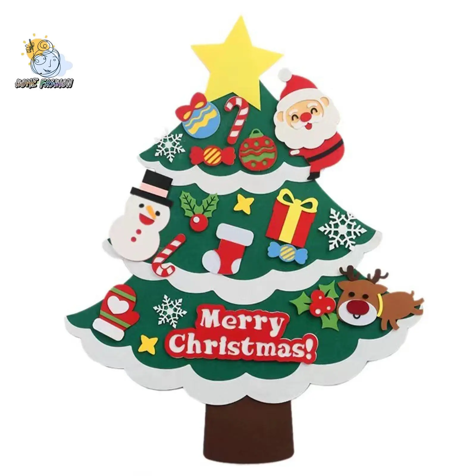 1 DIY Felt Christmas Tree Decor for Kids - Single 30.71*43.31 Inches Tree-Shape Wall Hanging with 2 Detachable Ornaments, 2s Setup Festive Home & Party Decoration