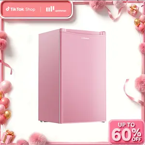 Upstreman mini fridge 3.2 Cu.Ft with Freezer Compact Single-Door Fridge for Dorm Office Bedroom BR321 Adjustable Temperature Thermostat Energy-Efficient Quiet Operation Pink