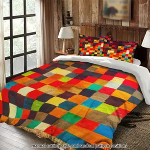 Colorful patchwork pattern rug 3-piece set, bedding set, suitable as a gift.