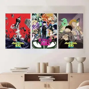 3PCS Wall Arts Posters Crunchyroll Mob Psycho 100 Poster - Japanese Anime Series Key Art MerchCool Wall Art Print For Bedroom Decor