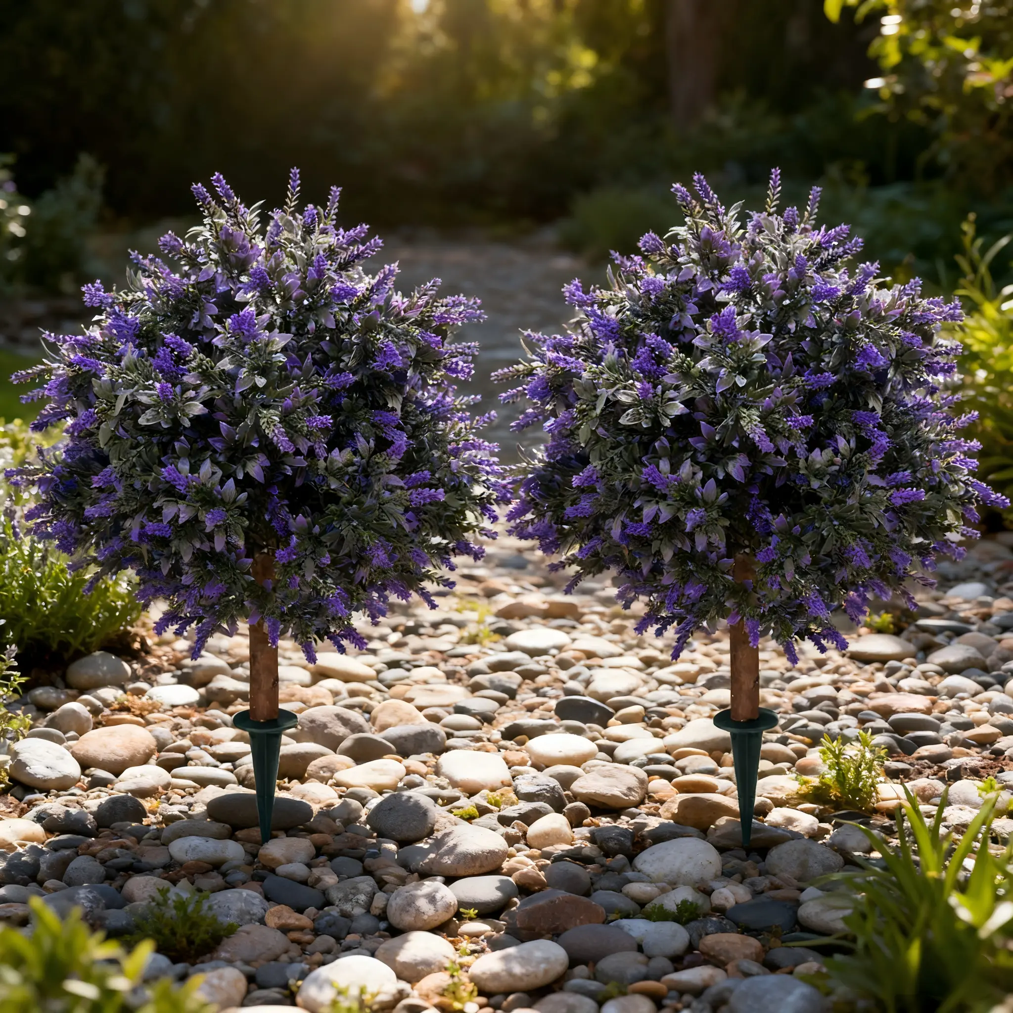 Artificial Boxwood Potted Balls with Lavender, UV-Resistant, 2 Sets of Artificial shrubs with Ground Spikes, Used for Outdoor Fake Evergreen Trees and Artificial Plants Planted on porches