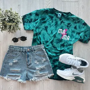 Mama Left Chest • Teal Tie-Dye