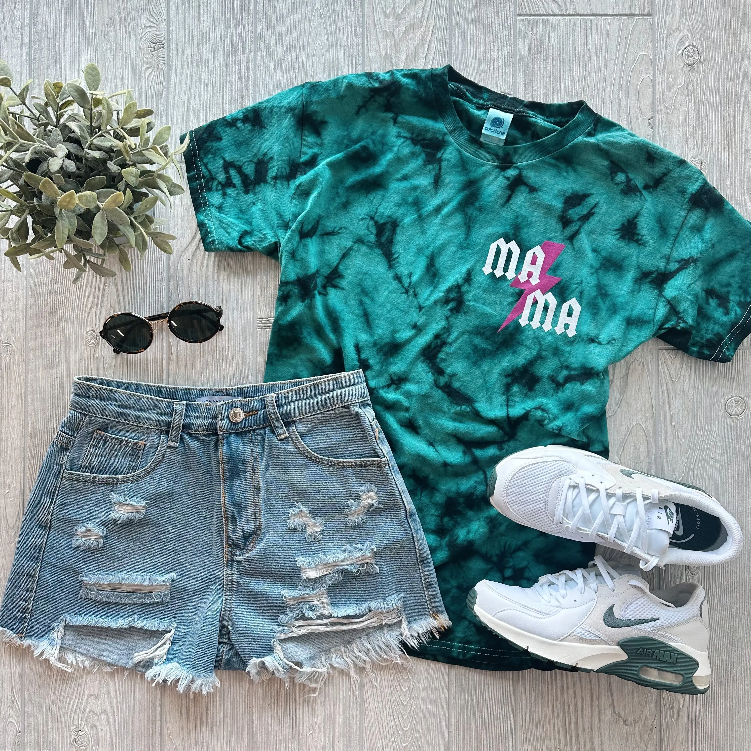 Mama Left Chest • Teal Tie-Dye