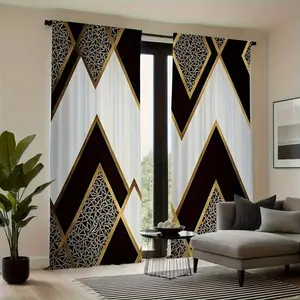2-piece set of modern geometric pattern curtains, made of semi transparent and durable polyester fabric, suitable for decorating living rooms, bedrooms, study rooms, and home decor throughout the year. Easy to maintain design