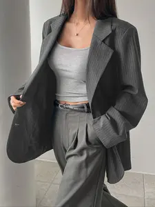 New Fashion Elegant Blazer Neck Long Sleeve Striped Casual Loose Commuter Date Versatile Windproof Warm Autumn Winter Women's Jacket