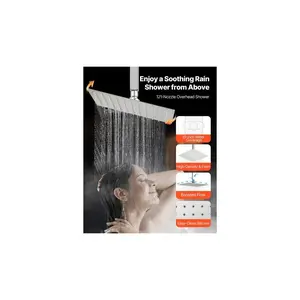 VEVOR Shower Faucet Set, 16 Inch Thermostatic Ceiling Mount Rainfall Shower System with 6 Body Jets and Handheld Spray, Rotatable 3-Function Rain Head Complete Brass Valve and Trim Kit, Matte Black