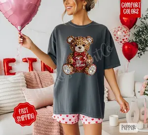 Faux Rhinestone Teddy Shirt Comfort Colors, Trendy Valentine's Day Tshirt