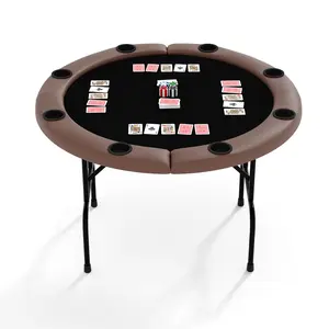 Garvee 48 Inch Professional Casino Grade 8 Player Round Folding Poker Table with Cup Holders, Portable Multi Gaming Table for Texas Holdem, Blackjack, Home Use, and Man Cave Entertainment