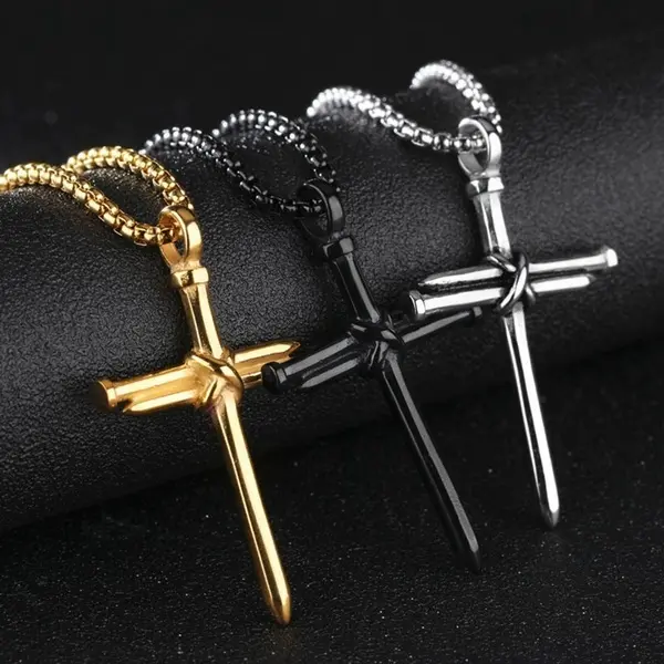 Nail Cross Necklace w/ Chain- Nailed on the Cross - Jesus, Christian, God, Church, Easter Sunday