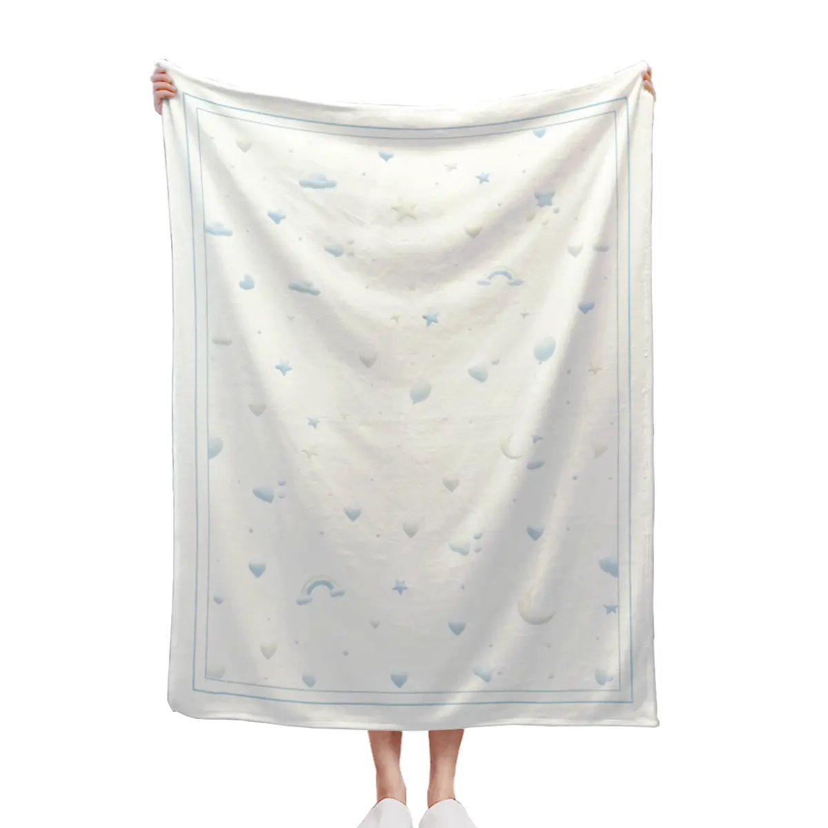 Light Blue Tiny Cloud Seamless Blanket Minimal Soft Fleece Throw Blanket Neutral Baby Nursery Decor