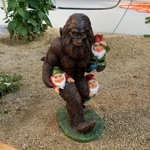 Rustic Resin Garden Gnome Statue, Decorative Courtyard Art, Farmhouse Style Sculpture for Courtyards, Decks, Lawns, and Outdoor Spaces Solar Garden Bigfoot