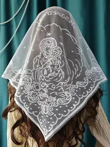 Church Prayer Veil Virgin Mary Triangle Scarf Embroidered Headscarf, Women's Ethnic Style Coverup, Fashion Thin Silk Shawl, Embroidery Shawl