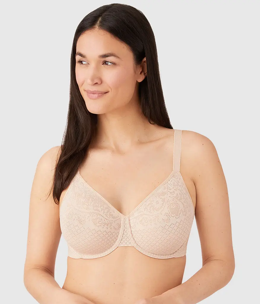 Women's Wacoal Visual Effects Minimizer Bra - Sand, Matching Spandex-Nylon Blend, Suitable for Bikini & Leotard Outfits, Sheer