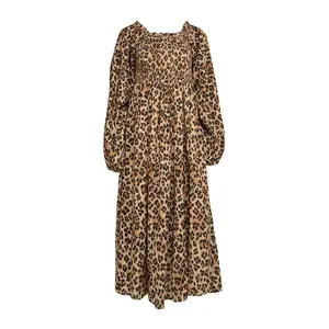 Mille - Tan Leopard Print Smocked Bodice Dress Sz XS