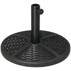 30 lbs. Black Round Parasol Weighted Base 17.75 Inch Wide Hand Turn Knob For Snug Fit Cement Core For Windy Backyard Use