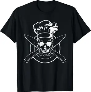 100% cotton Unisex Chef Shirt Skull Chef's Hat Cooking BBQ Grilling Tee Gift T-Shirt