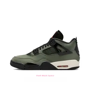 Dark Green Suede and Black Mesh Panel Mid-Top Retro Basketball Shoes