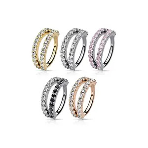 Double Line Cz Bendable Nose Hoop Ring, Cartilage Earrings, Conch Piercing Ring, Thin Nose Hoop Ring