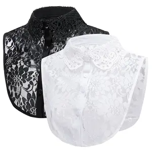 Lace Lower Shirt Collar Adjustable Breathable Detachable False Collar for Women's Clothing in Black White Elegant Sleeveless Tie Lace Bow Tie Lace Trim Tie