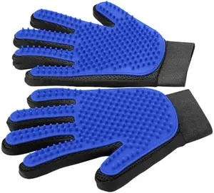 Upgraded Efficient Pet Hair Remover Gloves – Gentle Deshedding Brushes for Dogs, Cats & Horses with Long or Short Hair – 1 Pair (Blue)