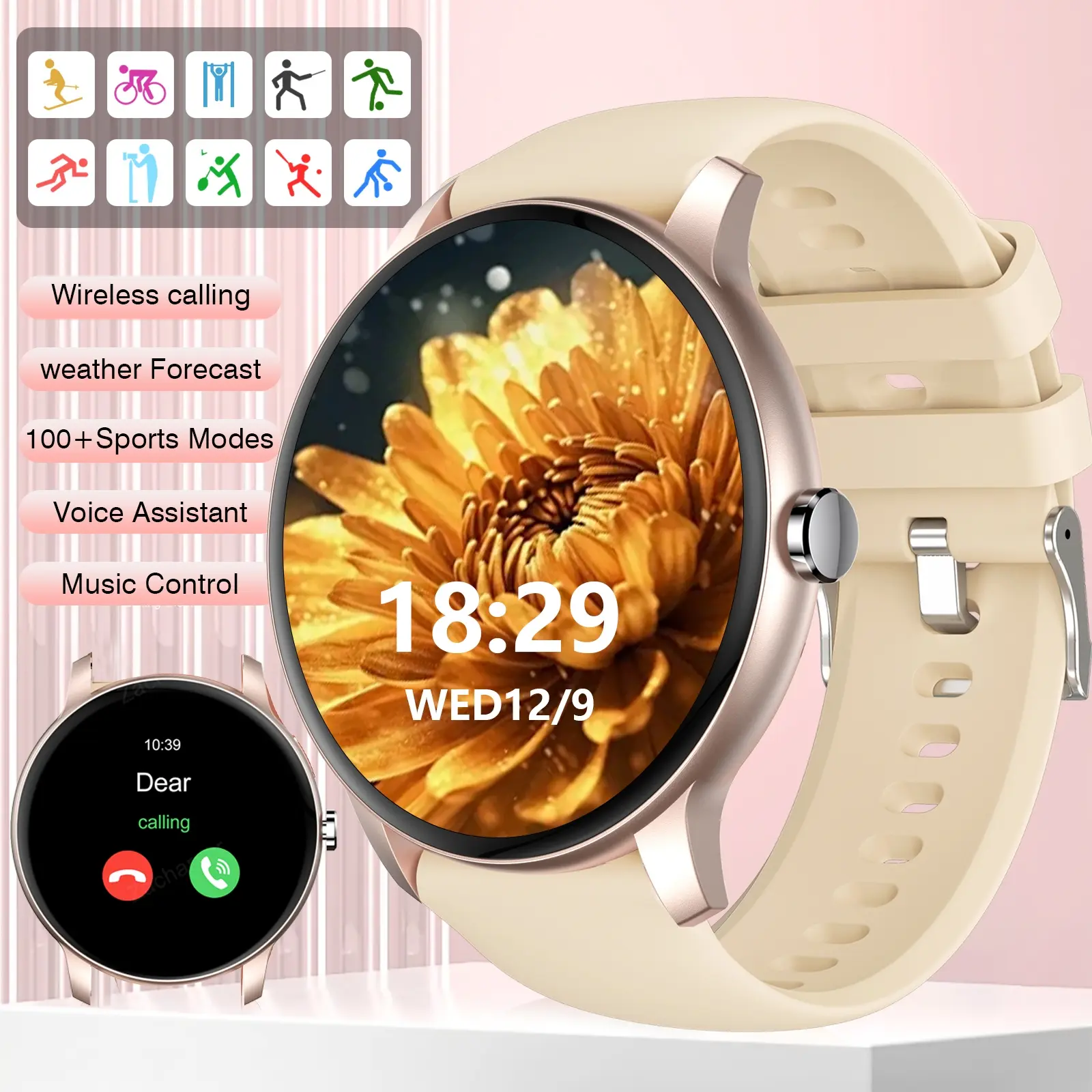 Smart Watch with Bluetooth-compatible, Wireless Calling & Multiple Sports Modes, Call & Message Alerts, Outdoor Wearable for iOS & Android