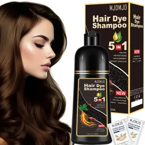 Chocolate Brown 5 In 1 Hair Dye Shampoo For Grey Coverage，Natural Plant Based，Semi-Permanent Champu Para Canas for Women and Men,16.9Fl oz