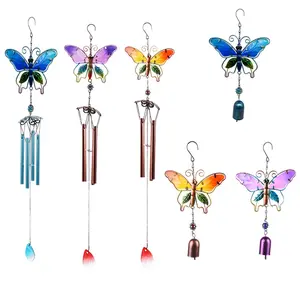 Butterfly Wind Chime — Metal & Painted Glass Craft with Aluminum Tubes | Creative Home Decor Hanging Ornament