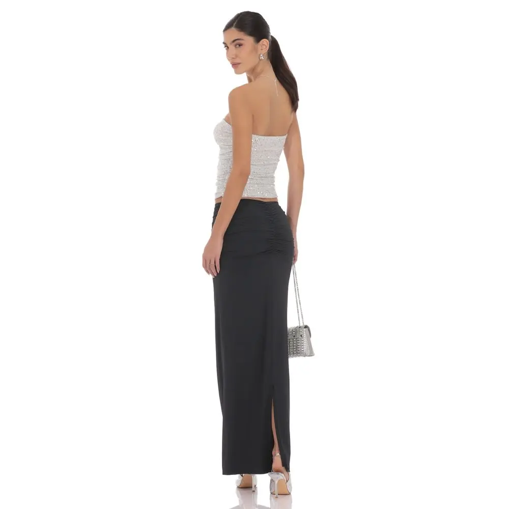 Ruched Bodycon Maxi Skirt in Black