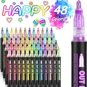 Double Line Outline Marker Pens Set Super Squiggles Highlighter Magic Glitter Drawing Pens for Creative Art Craft Supplies NONE