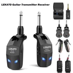 LEKATO Wireless Guitar System Set,8 Hours,30M/100Feet,2.4Ghz Rechargeable Audio Wireless Transmitter Receiver Kit with 4 Channels,WS-80,for Electric Guitar Bass Keyboard Volin Drum Vocal Mixer,Song Wirter Music Player Christmas Gift