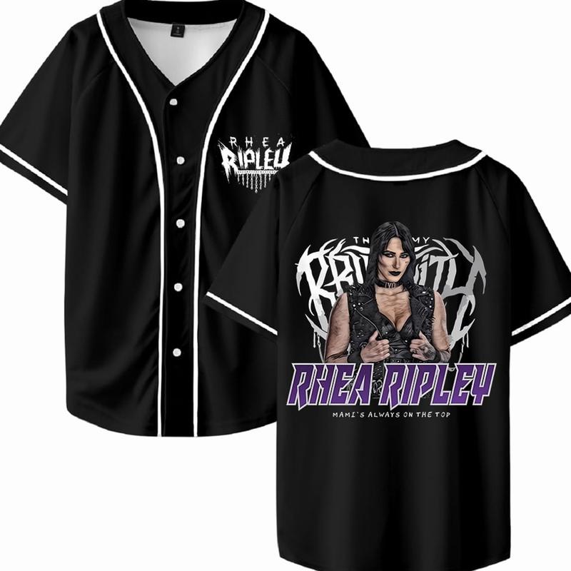 Rhea Ripley Merch Baseball Jersey V-Neck Shirt Women Men Short Sleeve Streetwear Clothes