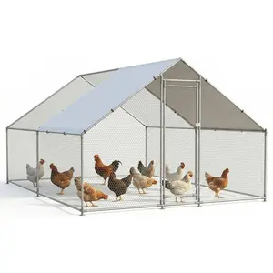 Large Chicken Coop Metal Walk-in Run Heavy Duty Galvanized Steel Cage with Waterproof Cover Secure Lock Outdoor Pen Enclosure for Hens Ducks Rabbits