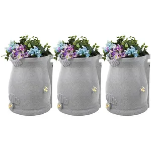Good Ideas Rain Wizard 50 Gallon Plastic Rain Barrel Urn, Light Granite (3 Pack)