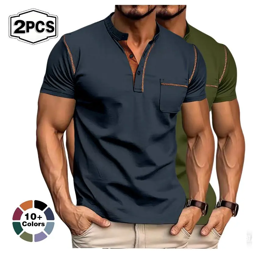 2026summer new style Henry collar casual polo shirt, new style men's short-sleeved T-shirt, fashionable and versatile pure color shirt, men's style.