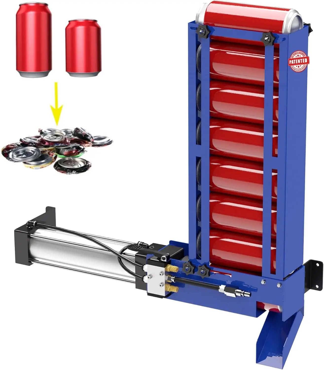 Air Power Can  with Hopper,Pneumatic Heavy Duty Can CrusherWall Mounted for Recycling 12oz 16oz,Soda  Automatic Can Smasher, Recycling Tool(Blue)