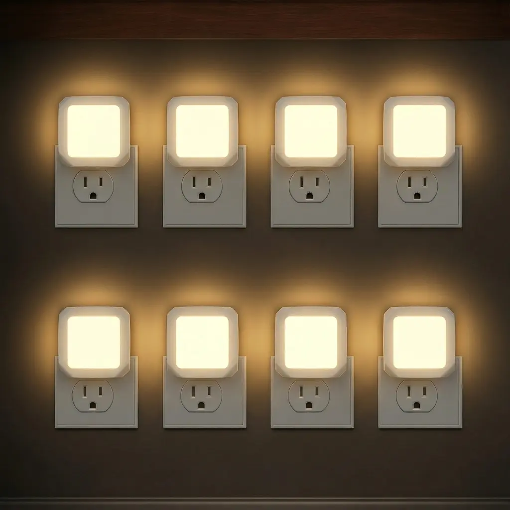 【GLEAM】8-Pack Well-Designed by Senior Designer Dimmable Adjustable Small Exquisite US Plug LED Night Lights, Dusk-to-Dawn Interior LED Lights with 50,000 Hours Lifespan for Bedroom, Bathroom to Prevent No Stumbling