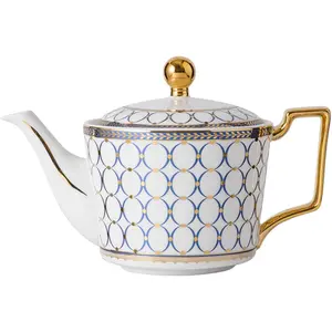 Classic Bone China Teapot White Gold Leaf Teapot 24oz Loose Leaf Tea Pot No Removable Stainless Steel Infuser