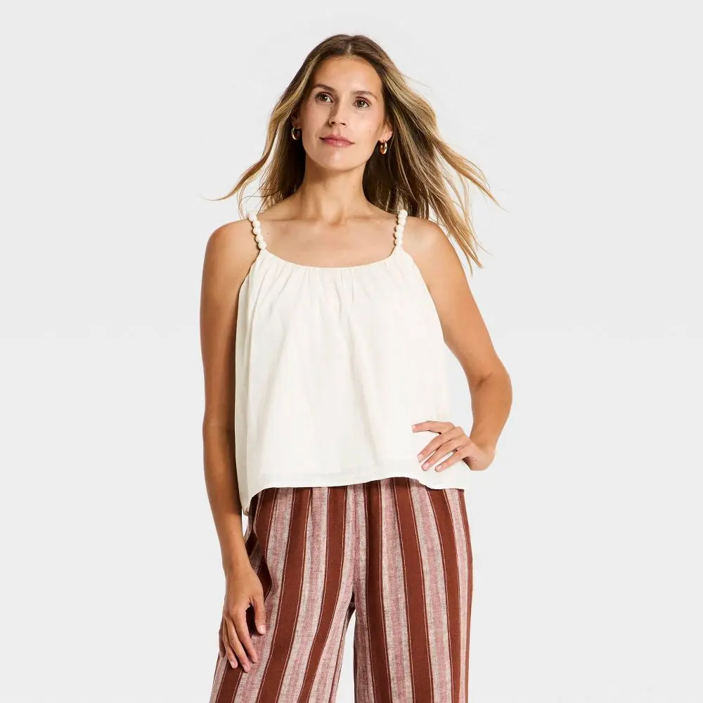 Women's Beaded Cami Tank Top - A